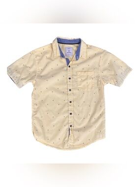 Nevada Short Sleeve Button-Up Shirt in Pale Yellow with Blue Accents